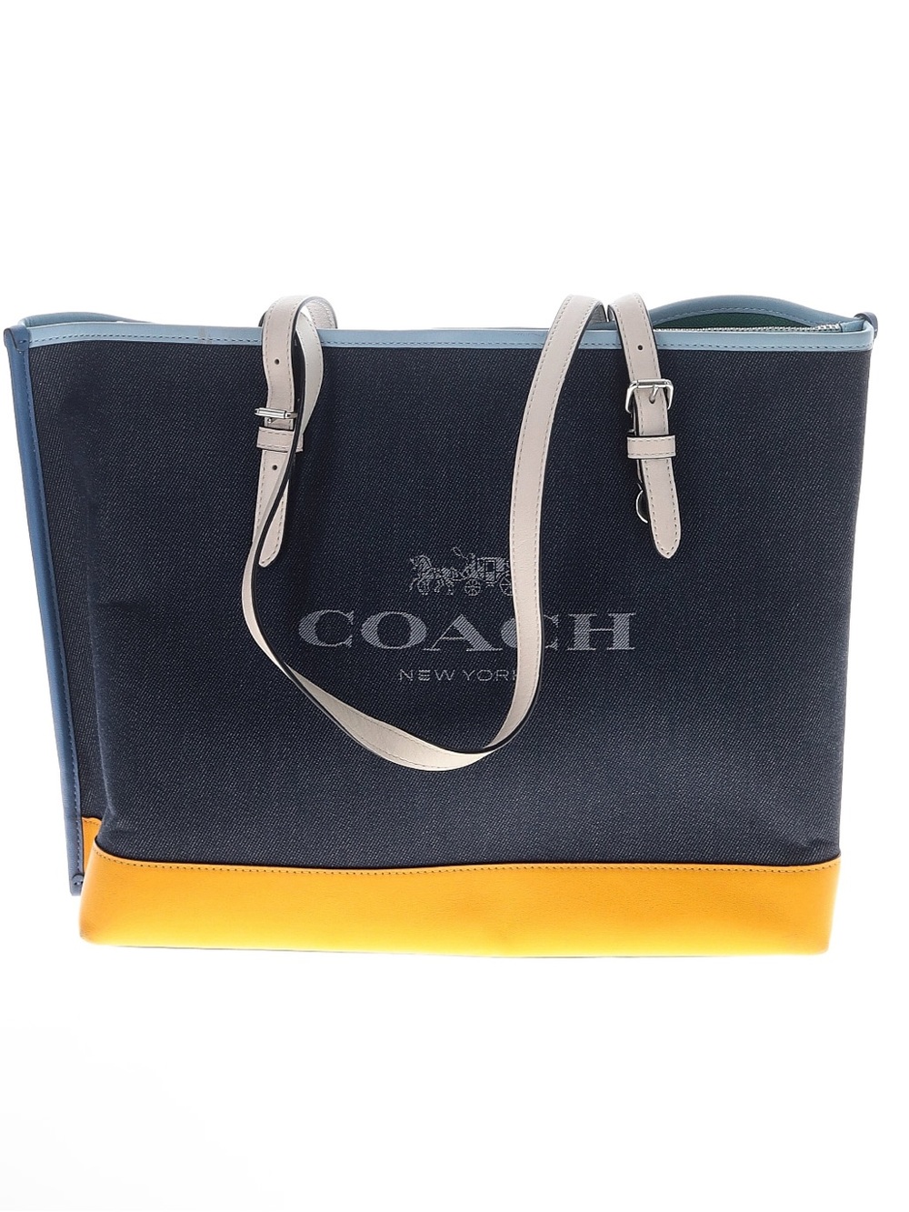 Coach Mollie Two -Tone Navy and Yellow Canvas Tote